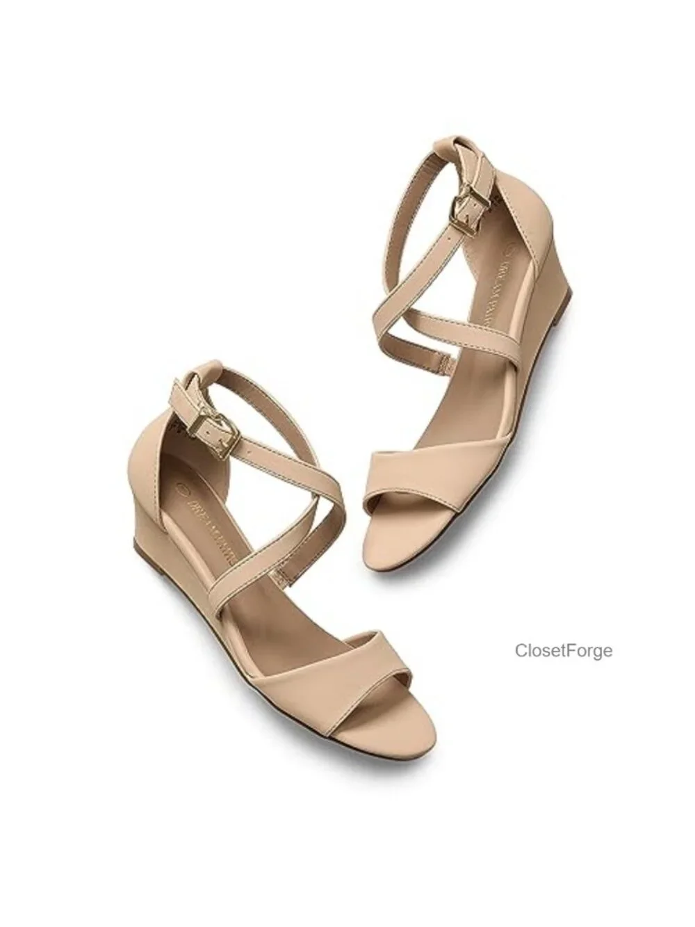Women's Low Wedge Sandals with Ankle Strap, Open Toe, Faux Suede & Vegan